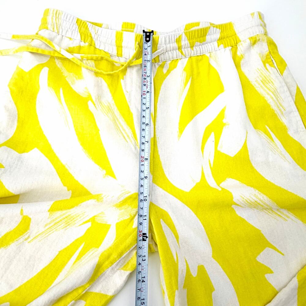 DKNY Linen Blend Wide Leg Crop Pants Yellow White Abstract Print Medium - Picture 6 of 12
